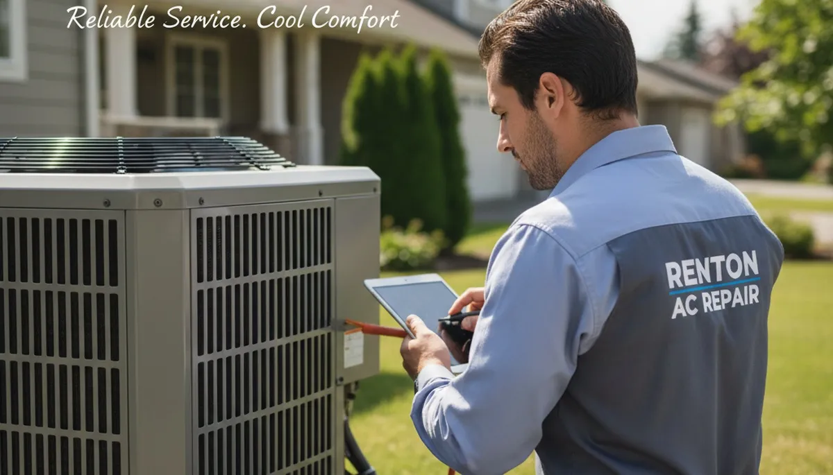 Professional AC repair technician servicing home air conditioner in Seattle, WA