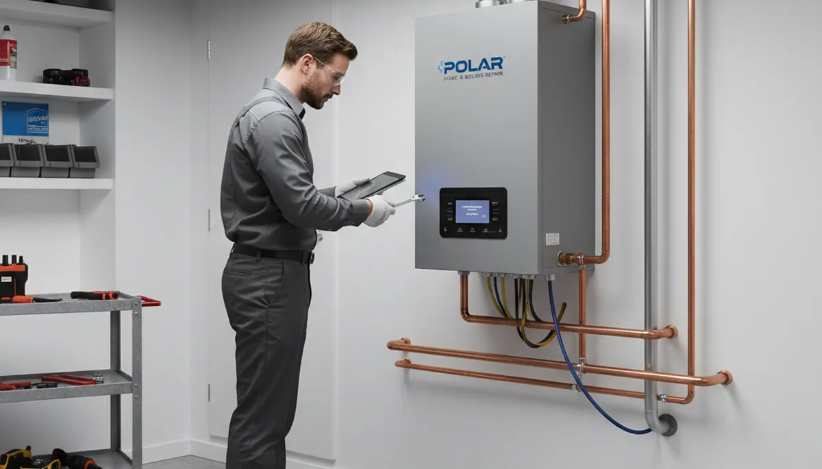 Technician performing boiler repair in Seattle, WA home for Five Star Cooling heating service