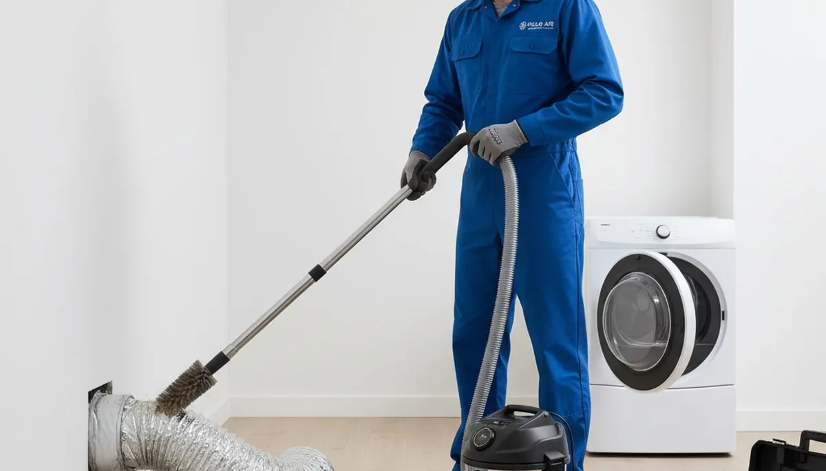 Technician providing professional dryer vent cleaning service in Seattle, WA home