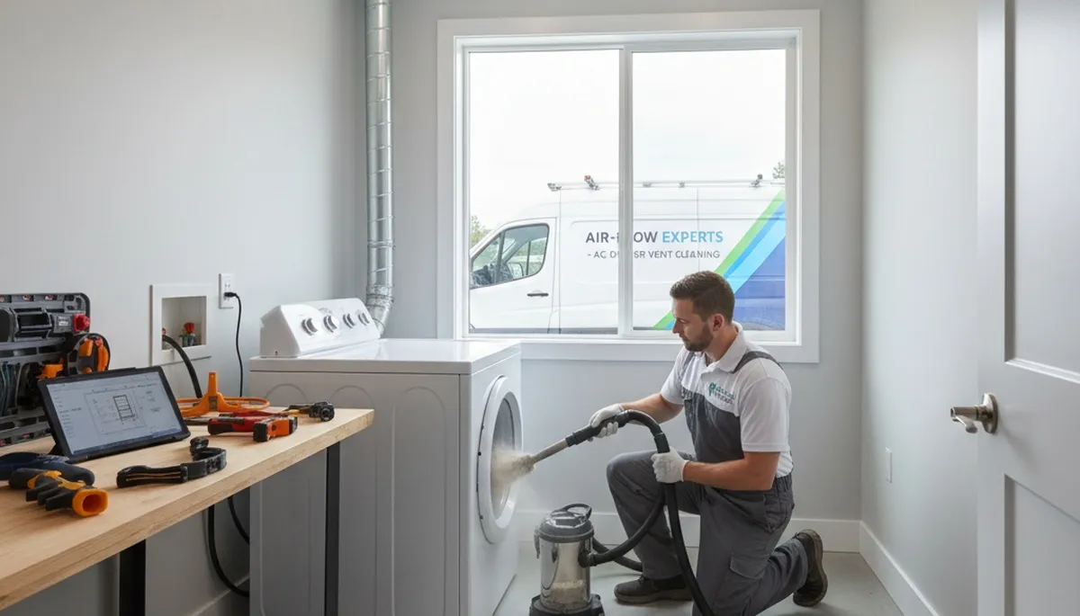 Technician performing professional dryer vent cleaning service in Seattle, WA home