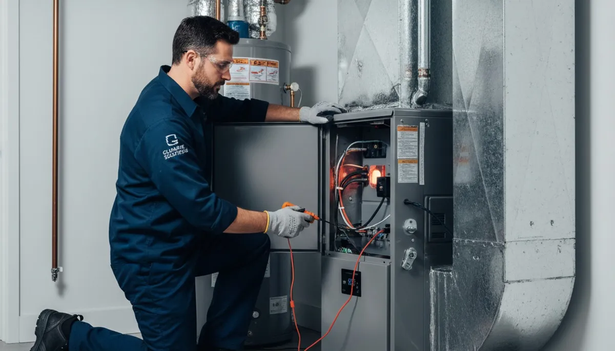 Technician performing heating repair on furnace in Seattle, WA home – Five Star Cooling experts